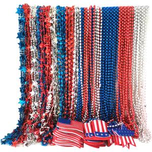 100 Pcs 4th of July Bead Necklaces, Blue Red Silver Patriotic Beaded Necklaces Parade Necklaces Bulk For Independence Day, 4th of July Decoration, Veteran Day Decor