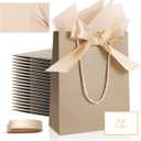 Ethhqu 12 Pack Small Gift Bags with Handles Include Tissue Papers & Cards, 9x7x3.15'' Thank You Gift Bags for Bridesmaids, Birthday, Baby Shower, Wedding, Anniversary (Champagne)