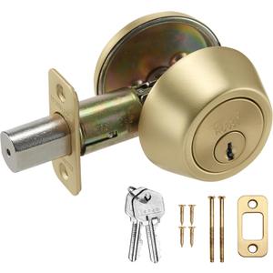 Design House Pro Deadbolt, Single Cylinder, 2-Way with Latch, Round Corner, Reversible, Satin Gold, 4.84 x 4.02 x 2.36 in, 728923 Design House Pro Deadbolt, Single Cylinder, 2-Way with Latch, Round Corner, Reversible, Satin Gold, 4.84 x 4.02 x 2.36 in, 728923
