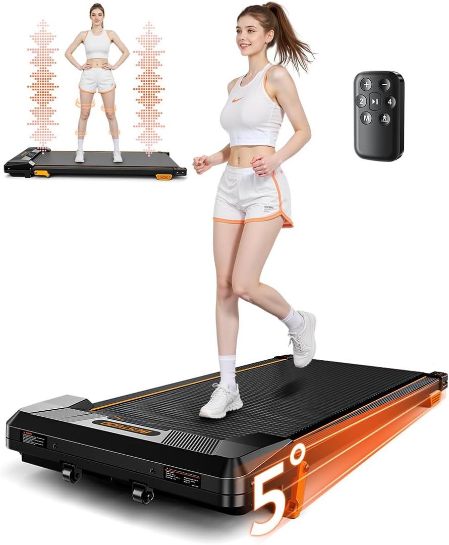 Walking Pad Treadmill, BestGod Incline Under Desk Treadmill 330lbs Capacity, 2.5HP Portable Treadmills for Home, Compact Treadmills Mini Running Machine with Remote Control (Black-Vibration)