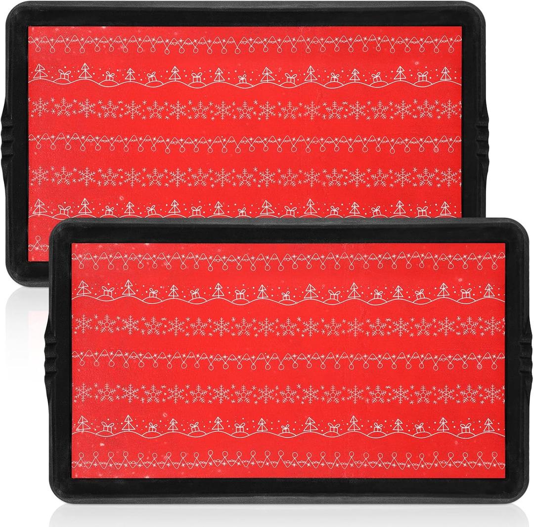 Maxdot Christmas Boot Tray Rubber Holiday Shoe Mat Tray with Festive Print 16" X27.5" Waterproof Rubber Shoe Mat for Entryway Indoor Outdoor Use with Raised Edge Christmas Decor(2 Pack)