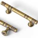 Goo-Ki 6 Pack Antqiue Brass Cabinet Pulls Vintage Bronze Drawer Handles, 3"(76mm) c-c Kitchen Hardware Solid Zinc Alloy Bar Pull Dresser Handle for Cupboard Wardrobe Bathroom,9627GT-76