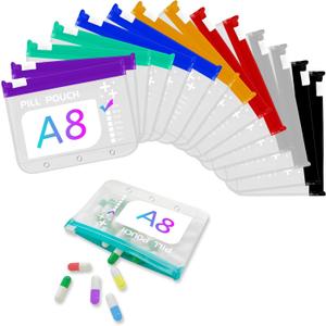 14 Pieces Pill Organizer Pouches, Suitable for A8 Loose-Leaf Pill Storage Bags, BPA Free, 3.4" 4.3" Reusable Zipper Pouch, Small Item Storage Pouch with Slide Lock