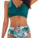AI'MAGE Bikini Set for Women Ruched High Waisted Two Piece Swimsuit Twist Front Cut Out Adjustable Straps Bathing Suit (Large, Green Floral)