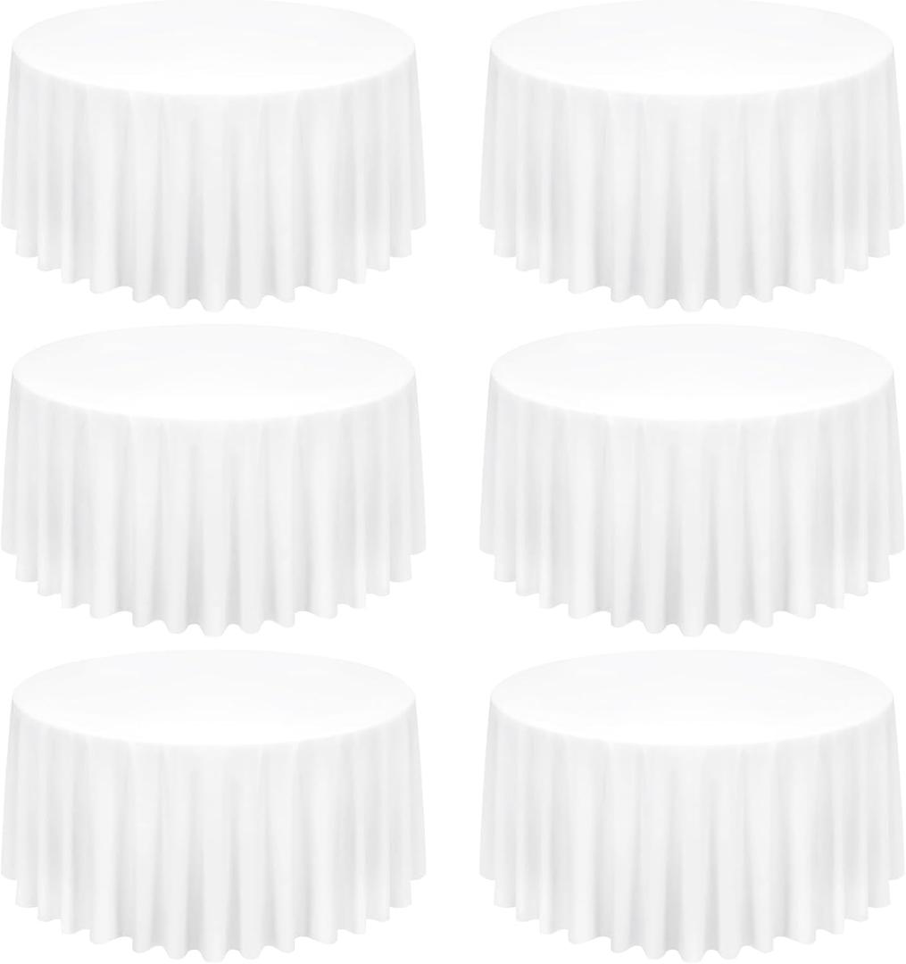 6 Pack White Round Tablecloth 120 Inch Circle Polyester Table Cloth, Washable Fabric Stain and Wrinkle Resistant Table Cover Round Table Clothes for Wedding Parties Banquet Reception Dining (6 Pack 120 inch Round)