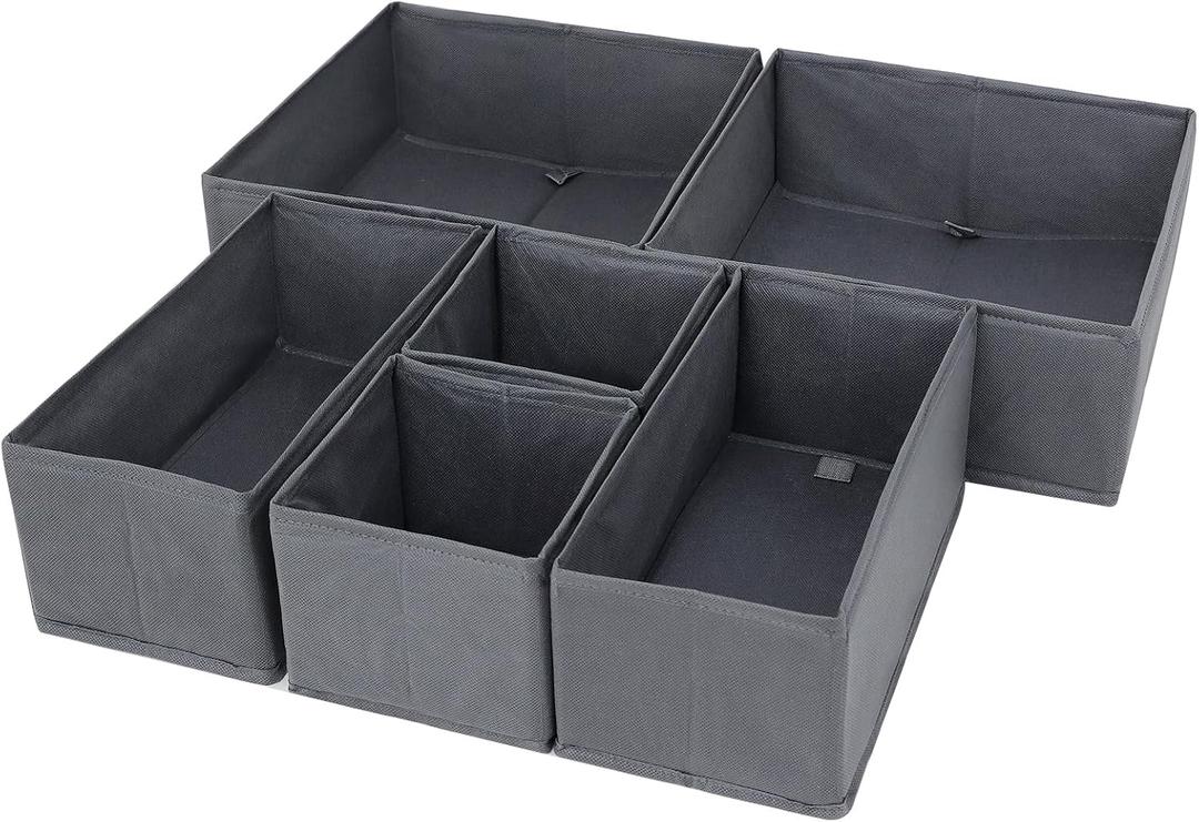 6 Pack Drawer Organizers for Clothing, Dresser Drawer Organizer Clothes,Closet Organization for Clothing, Baby Clothes, Underwears, Socks (Grey)