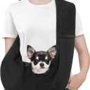 Pawaboo Small Dog Sling Carrier, Reversible Hands Free Dog Sling Carriers for Small Dogs and Cats, Puppy Slings Carrier with Safety Harness, Puppy Essentials, Black
