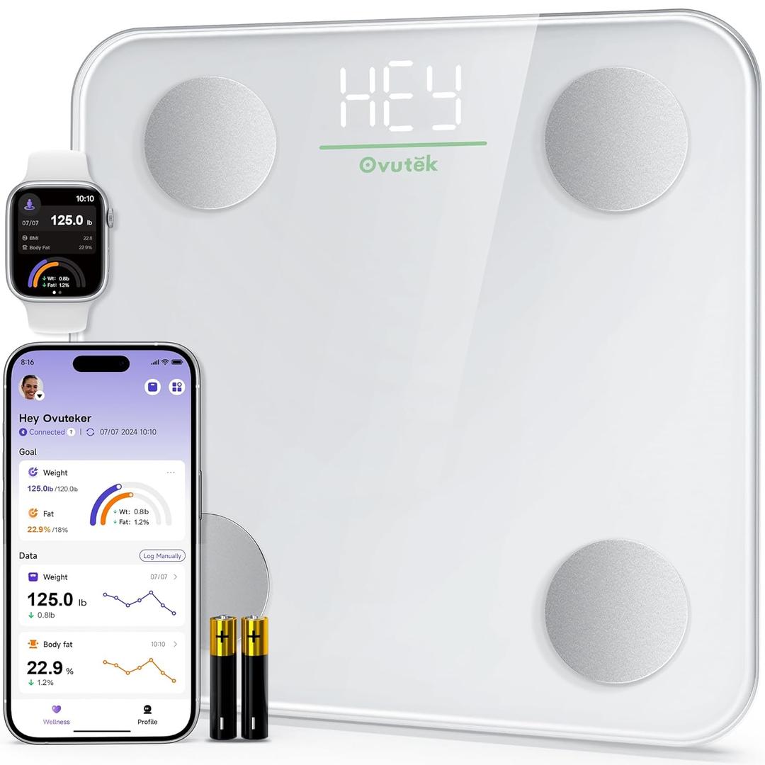Ovutek Smart Scale for Body Weight, Digital Bathroom Scale BMI Weighing Body Fat Scale, Accurate Body Composition Scale Monitor for People's Health with Smartphone App, Compact Size, 400lb (White)