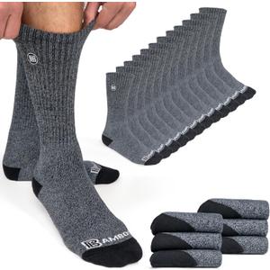 Premium Bamboo Rayon Crew Work Socks- Moisture Wicking, Odor Eliminating Heather Gray Crew Socks for Men Size 9-12 - 6 Pair