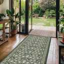 Non-Slip Runner Rug 2x6 for Kitchen: Carpet Runners for Hallway 6ft Washable Floral Boho Low Pile Soft Dark Green Rugs - Botanical Indoor Mats for Entryway Laundry Bedroom Bathroom