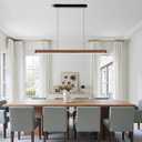 47" Wood Grain Pendant Lights Kitchen Island Lights LED Linear Hanging Light Modern Chandelier for Dining Room Table Dimmable with Remote Control & Memory Function Lighting Fixture, 47.2 Inch