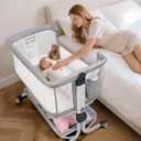 Baby Bassinet Bedside Sleeper, Upgraded Stability Bedside Crib with Full Mesh Sides, Soft Sheet, 6-Height Adjustment, Storage Basket, Easy Folding Portable Bassinet for Newborns, Gray (Grey)