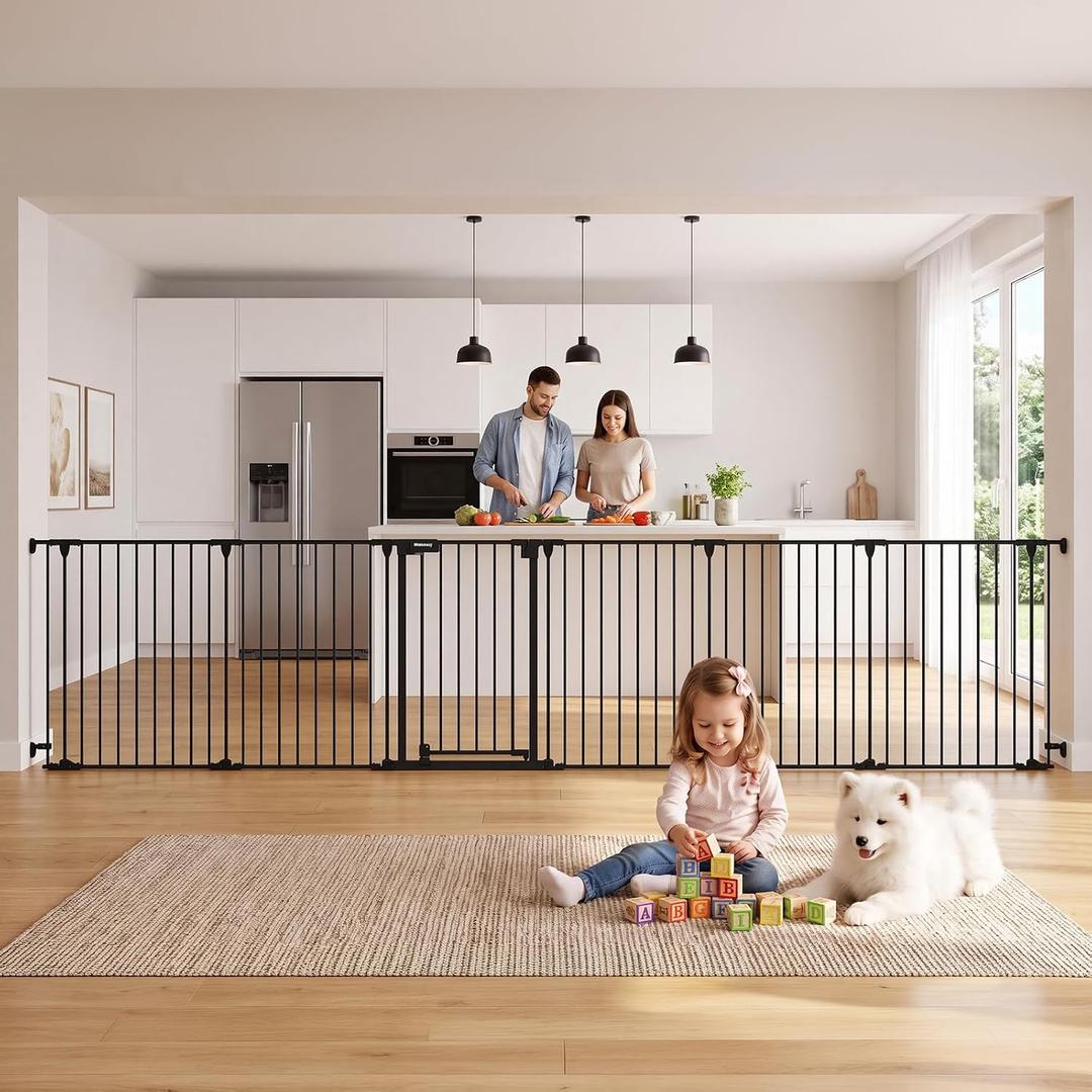 Mumeasy 150" Extra Wide Baby Gate, Play Yard Long Dog Gate for Doorways, Black 150"W x 30"H