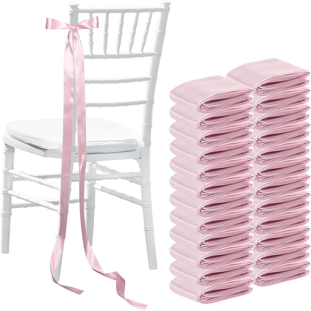 24 Pcs Wedding Bows Aisle Decorations Satin Bows for Chairs Decorative Ribbons Sashes for Pew Back Elegant Ceremony Ribbons for Wedding Background Aisle Decor (Pink)