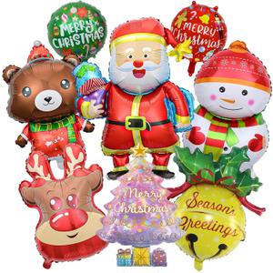 8 Pcs Christmas Foil Balloons Large Xmas Santa Snowman Reindeer Tree Holiday Balloons Merry Christmas Mylar Balloon Decorations