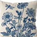GAGEC Summer Pillow Covers 18x18 Inch Vintage Summer Decor Blue Floral Pillow Vintage Throw Pillowcases Holiday Cushion Case for Spring Home Farmhouse Living Room Bedroom Spring Decorations