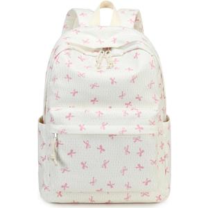 LEDAOU School Backpack Teen Girls Lightweight Bookbag Elementary Middle School Backpacks College Laptop Bag Travel Daypack (Bow Print-pink)