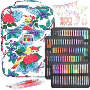 194 Pack Glitter Gel Pen Set, 100 Art Colored Pens Including 94 Gel Pens, 6 Glitter Rainbow Pens, 94 Matching Refills Themed Canvas Case for Adult Coloring Books, Journaling, Scrapbooks