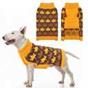 LyssKMK Thanksgiving Day Dog Sweater Yellow Brown Maple Pattern Pet Knitwear Clothes Fall Themed Costume Cold Weather Outfits for Small Middle Large Dogs XL