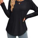 YUCOLEN Womens Long Sleeve Shirts with Thumb Hole Tunic Tops to Wear with Leggings Loose Fit with Crew Neck Curved Hem (Black, XXL)