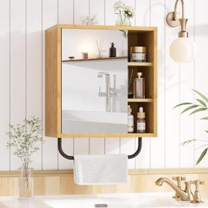 AmazerBath Bathroom Medicine Cabinet with Mirror, Bamboo Medicine Cabinet Wall Mounted, Over The Toilet Storage with Towel Bar for Bathroom, Small Spaces