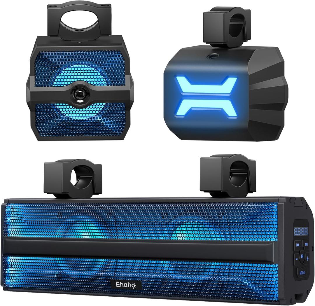 2.1CH Stereo UTV Sound Bar (Subwoofer) and Speakers, 17 Inch Bluetooth ATV Soundbar with RGB Lights, Waterproof Golf Cart Speakers, Marine Sound bar Compatible with SXS Polaris RZR Can-Am