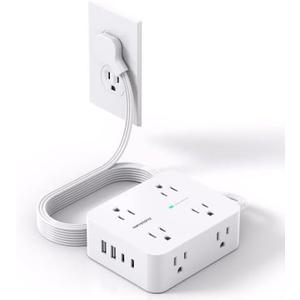Surge Protector Power Strip, HANYCONY Extension Cord with Multiple Outlets, 5 Ft Ultra Thin Flat Plug 8 Outlets 4 USB Ports(2USB C), 1080J Outlet Extender for Home Office College Dorm Room Essentials
