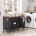 HOOBRO Laundry Sorter 4 Sections, Laundry Hamper with Wheels, 4 10.5 Gal (40 L), Rolling Laundry Basket, Pull-Out and Removable Oxford Fabric Bags, Rustic Brown and Black BF04XY01