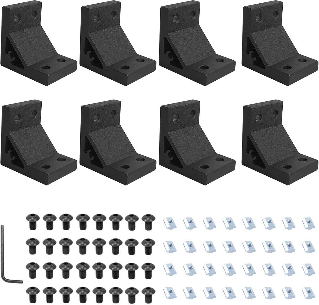 8Pcs 2040 Corner Brackets Set with 32Pcs M5 T Slot Nuts, 32Pcs M5x12mm Hex Socket Cap Screw and 1Pcs M3 Wrench for 2040 Series Aluminum Extrusion Profile