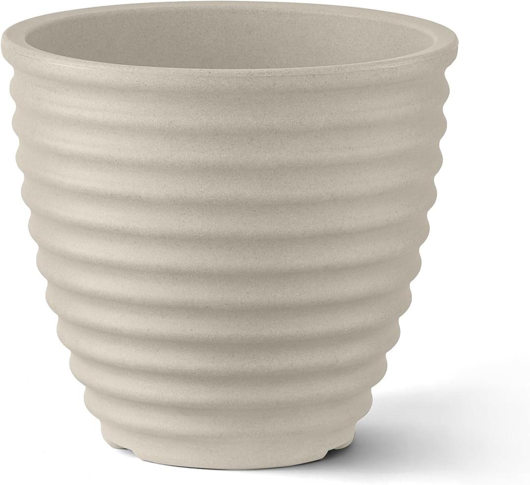 ARBORA 13" Ibiza Polyresin Indoor and Outdoor Planter with Classic Cream Finish - Durable, Weatherproof, Lightweight, Large Plant Pot for Patio, Garden, Deck, Entryway