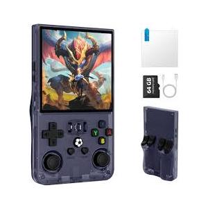 R36MAX Retro Handheld Game Console, Retro Gaming Console 4.0'' IPS HD Screen, Portable Video Game Console with Open Linux System & 4000mAh Battery (Transparent Gray 64GB)