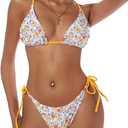ZAFUL Women's Triangle Bikini Floral String Bikini Set Two Piece Swimsuit Bathing Suits (Medium, 2-yellow Flower)