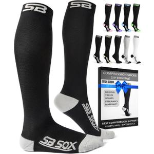 SB SOX Compression Socks for Men & Women (20-30 mmHg) - Best Support Stockings for Travel, Medical, and Sports - Perfect for Everyday Wear (Black, S)