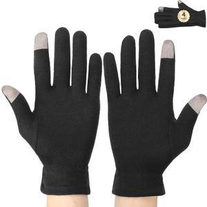 Segbeauty 8 Counts Black Cotton Gloves Touchscreen for Women and Men, 4 Pairs Hand Moisturizer Gloves with Elastic Band, Soft Sleeping Glove for Dry Hands Overnight, Spa Lotion Cotton Glove Liners (Medium)