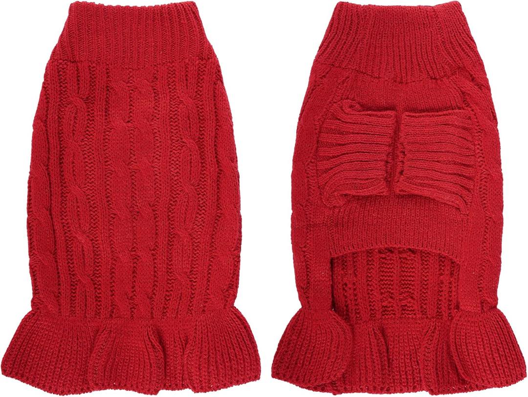 choyaxo Small Dog Sweater Pet Christmas Sweater Dress for Dogs Cat Pet for Winter Christmas Holiday Breathable Ruffle Hem Design (Red, Large)