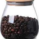 800 ML/26 FL OZ Clear Cute Glass Storage Canister Holder with Airtight Bamboo Lid, Round Modern Decorative Container Jar for Coffee, Spice, Candy, Salt, Cookie, Condiment, Pepper, Sugar
