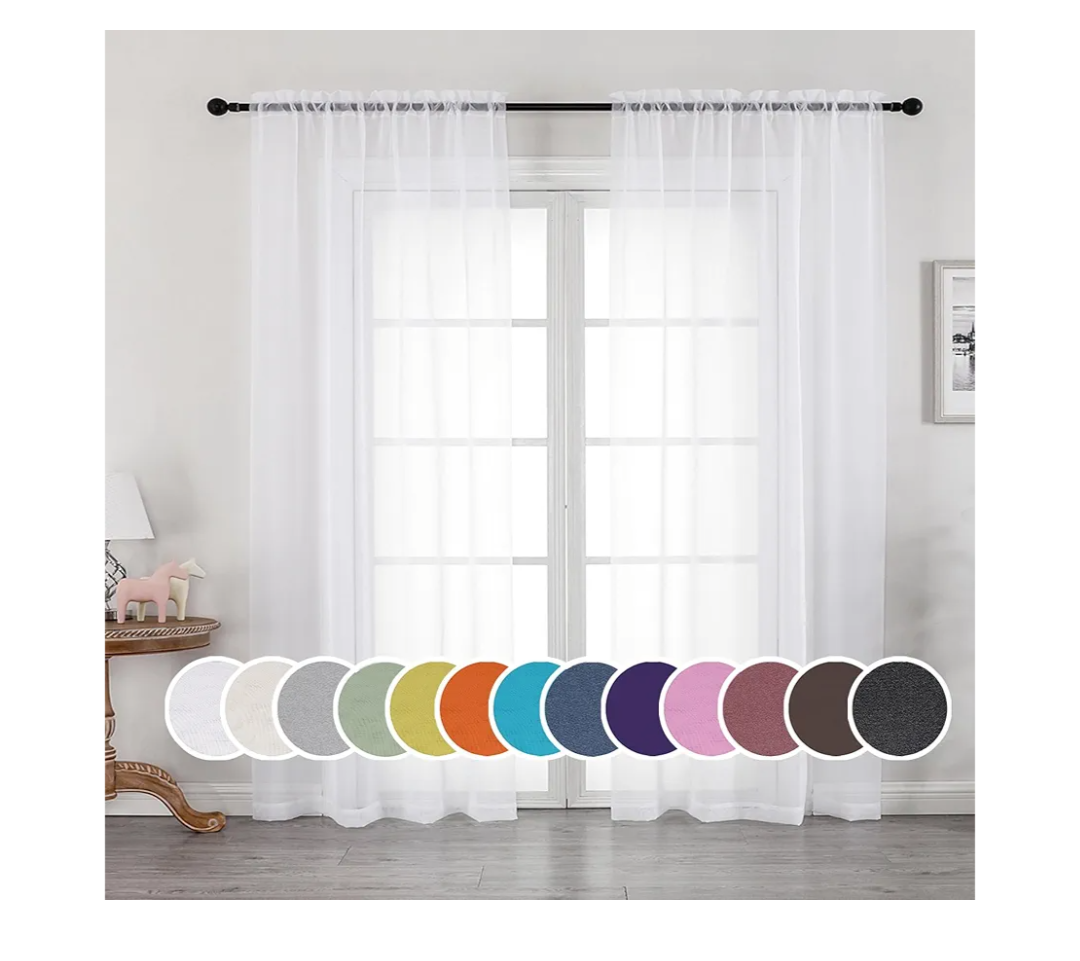 OWENIE Sheer Curtains 84 inches Long 2 Panels Set for Living Room/Bedroom, Rod Pocket Voile Sheer Panel Drapes, White, 2pcs, Each 42" W x 84" L