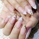 2 x Press on Nails Medium Almond French Tip Fake Nails Flower Leopard Print Designs False Nails Full Cover Glossy False Nails for Women Manicure Nail Art Decoration-size S