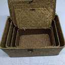 Woanger Set of 4 Wicker Storage Baskets OrganizerHandwoven Storage Bins with Lid for Organizing, Home Utility Box for Home Office Supplies Multipurpose Container(Coffee)