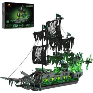 JMBricklayer Pirate Ship Building Toys with Lights, Ghost Ship Flying Dutchman Model Ship Boat 40001, Toy Building Sets for Adults, Easter Decor Christmas Birthday Easter Gifts (1100 PCS) (Multicolor)