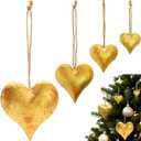 Valentine's Day Decorations, Set of 4 Christmas Bells for Decoration, Metal Heart Decorative Bells Vintage Decor, Handmade Vintage Heart Hanging Bell with Jute Hanging Rope