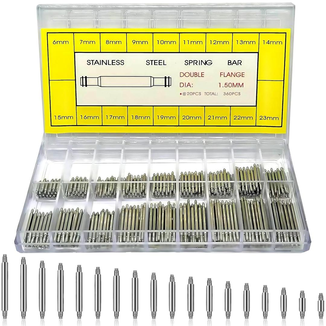 360Pcs 6-23mm Watch Band Pins - The Must Have DIY Watch Repair Kit for Every Enthusiast,Stainless Steel Replacement Watch Spring Bars for Band Straps Adjustments