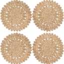 13.8" Round Corn Husk Placemats | Boho Woven Rattan Table Mats | Natural Spring Farmhouse Plate Chargers | Handmade Rustic Wicker Place Mats for Christmas Wedding (Set of 4)