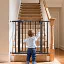 Babelio 36" Tall Baby Gate, 26-40" Wide Auto Close Pet Gate, PressGuard C5 Pressure Mounted Metal Dog Gate, Easy-Install No Drilling, No Tools Needed, with Wall Protectors and Extension Kits, Black
