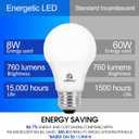 Energetic 24 Pack LED Light Bulbs 60 Watt Equivalent, A19 Warm White 3000K, E26 Base, Non-Dimmable, 8W 760lm, ETL Listed