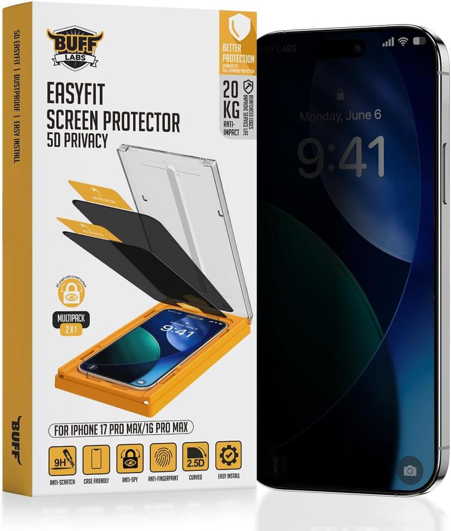 2-Pack Privacy Screen Protector for iPhone 17 Pro Max | iPhone 16 Pro Max [6.9] Anti-Spy Tempered Glass with Auto-Alignment Kit - Confidential Filter, Bubble-Free, Case-Friendly