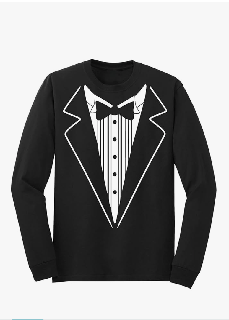 Promotion & Beyond Long Sleeve Tuxedo Shirts for Men | Tuxedo White Funny Faux Fake Casual Long Sleeve Shirt SIZE M