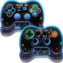 48Pcs Video Game Party Supplies Paper Plates Gaming Birthday Decorations Gamepad Shaped Disposable Plates Game On Controllers Party Tableware Dinnerware Video Gamer Theme Dessert Plate for Boys Kids (Blue)