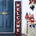 4th of July Patriotic Porch Sign 47.2",USA 250th Anniversary Wooden Welcome Sign, Red Blue Vertical Front Porch Decor for Outdoor Patio, Garden Entryway