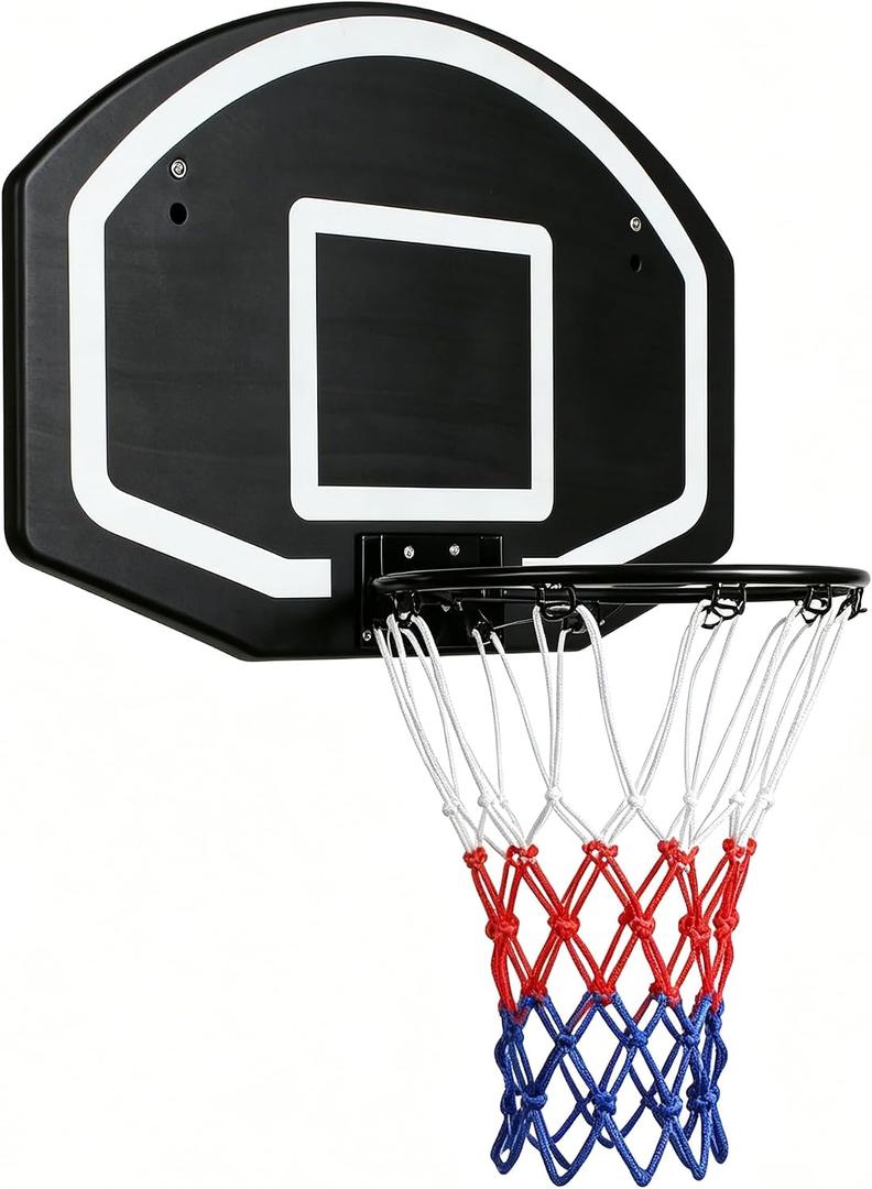 Wall Mounted Basketball Hoop Shatter-Proof Backboard 18" Standard Rim, Anti-Tear Net, Indoor Outdoor Basketball Games